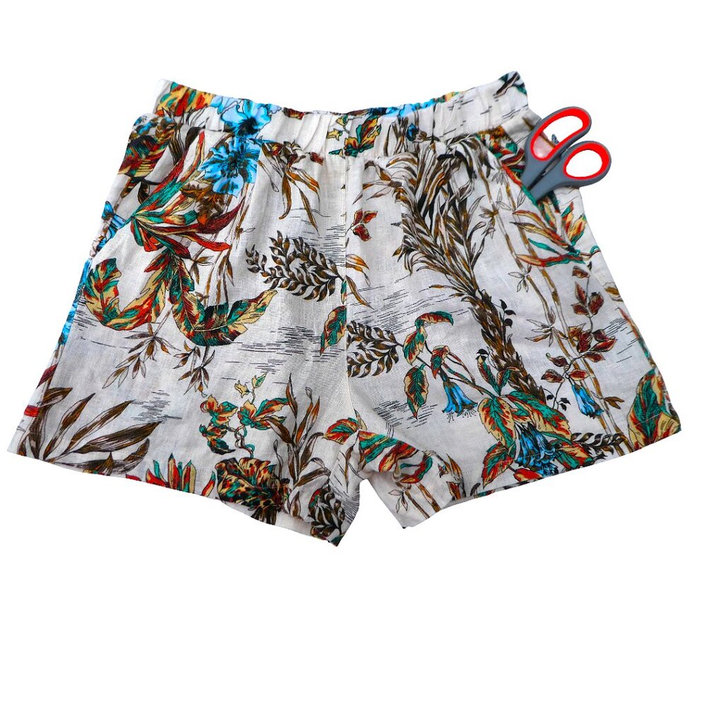 LiNeN Designer Elie Tahari Tropical Shorts Pockets Elastic Waistband Relaxed S